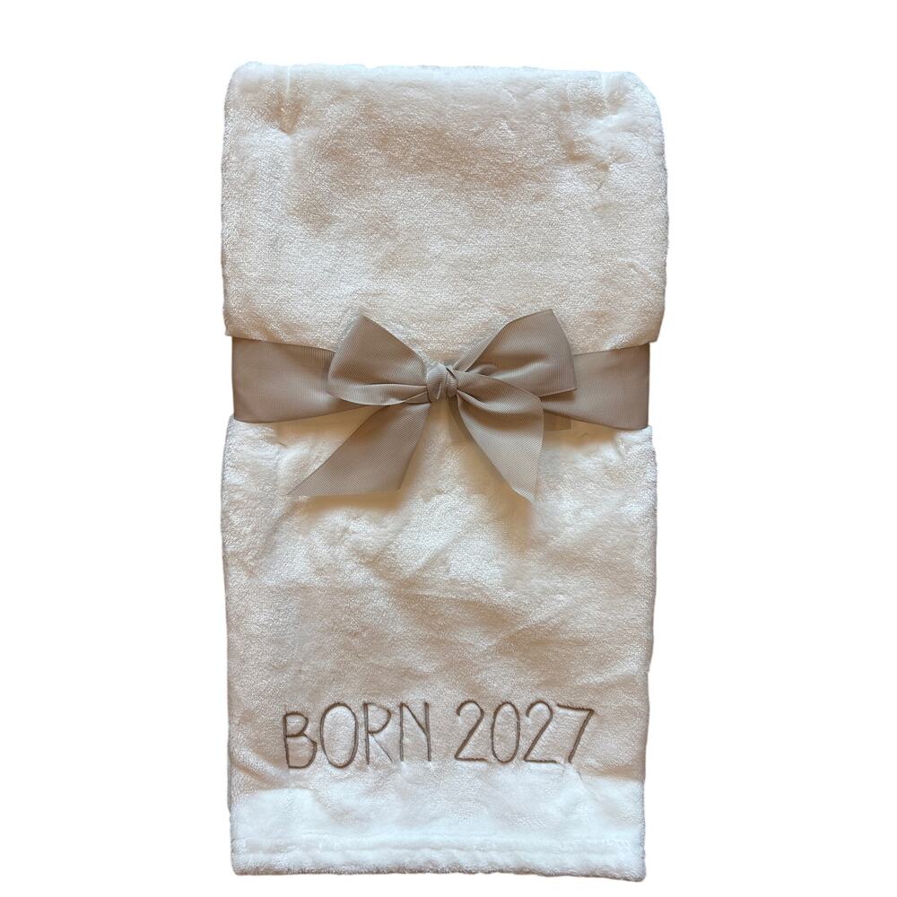 Baby Born 2027 White & Taupe Soft Baby Blanket 30x40 Gift Boy Logan & Lilly NEW